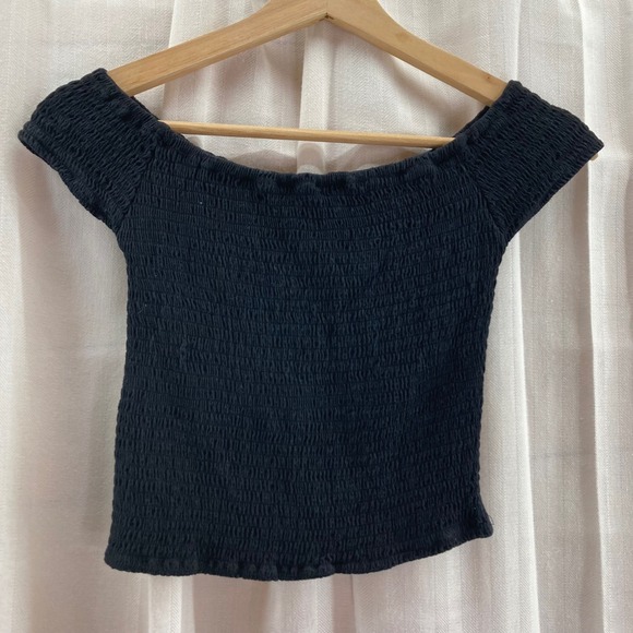 Brandy Melville One Black & One Red Smocked Off Shoulder Crop Top Small - Picture 9 of 13